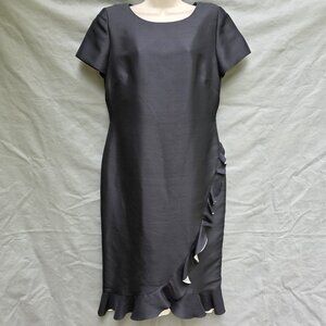 SHOMI VTG 100% Silk Size 8 Black Ruffle Short Sleeve 80s 90s Dress Party Holiday